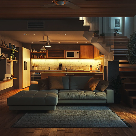 地下室公寓厨房与灯光设计