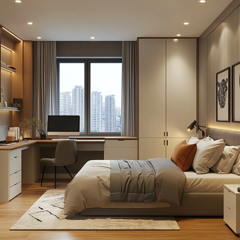 卧室床衣柜窗桌电脑沙发