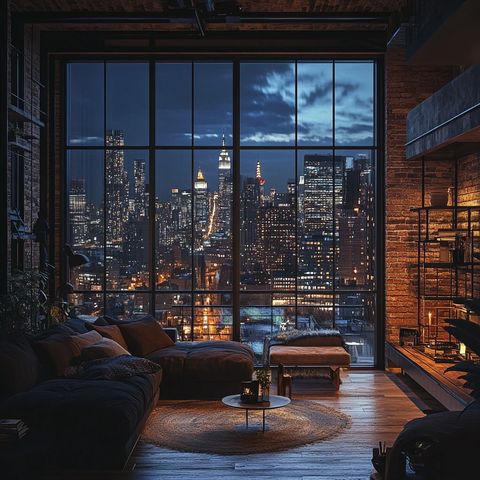 屋顶公寓大窗城市夜景