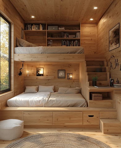 木质家具小公寓窗景书架