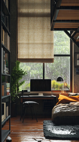阁楼雨景电脑桌沙发床设计
