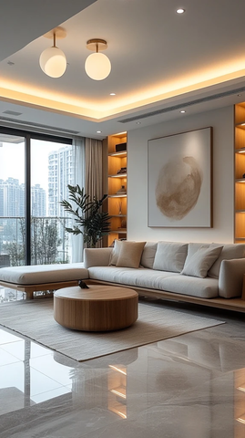 白色灯罩吊灯木质家具客厅