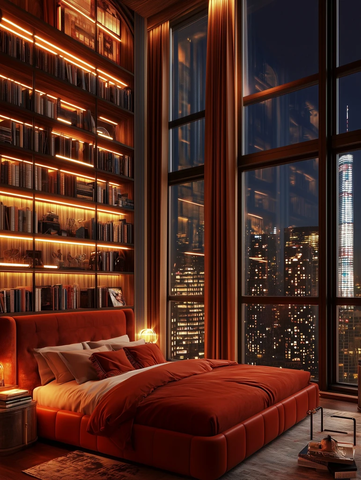 深红真皮床与城市夜景