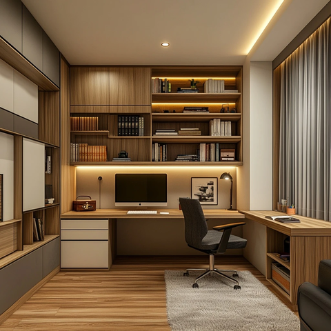 米房间带书桌和书架
