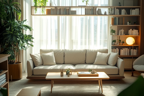 客厅沙发地毯书架绿植