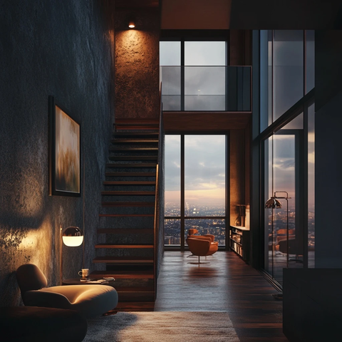 城市夜景窗边月光