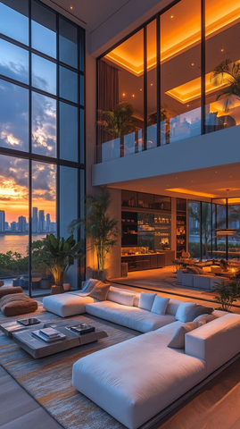 白墙玻璃屋多层海景大厅