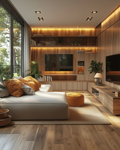 木地板与高光木纹板材内饰