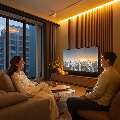 新婚夫妇沙发看电视