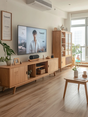 客厅电视墙书柜自然光