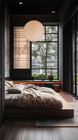 日式客厅观景山脉