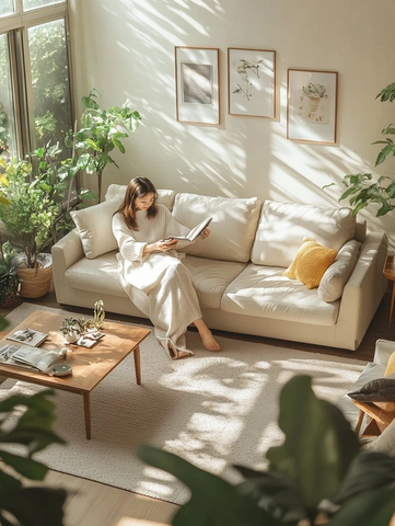 瑜伽女子沙发阅读阳光生活