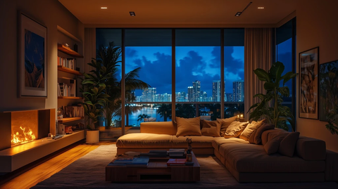 壁炉窗景书架艺术品