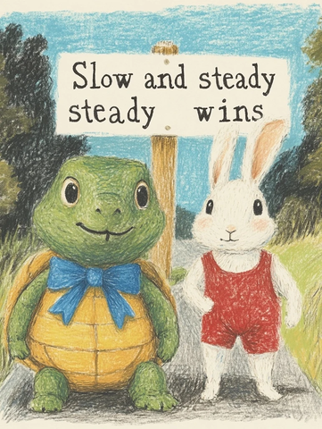 绿龟与白兔慢稳并肩