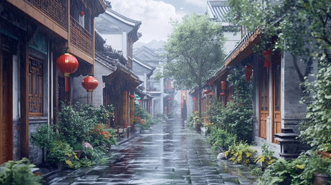 雨中的中式街道