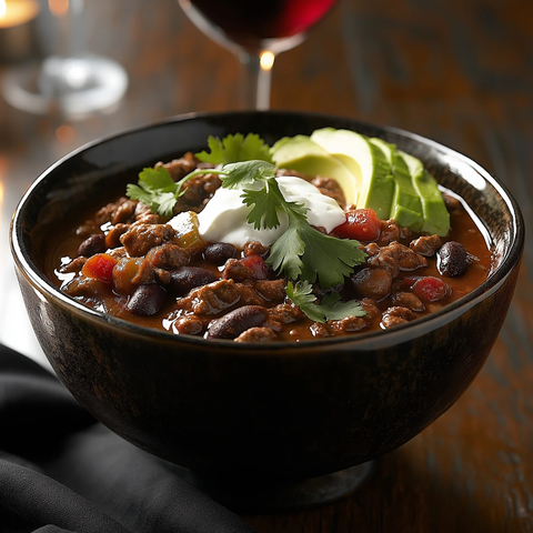 巧克力辣椒配鲜香菜和奶油