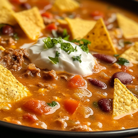 牛肉豆汤配芝士和脆片