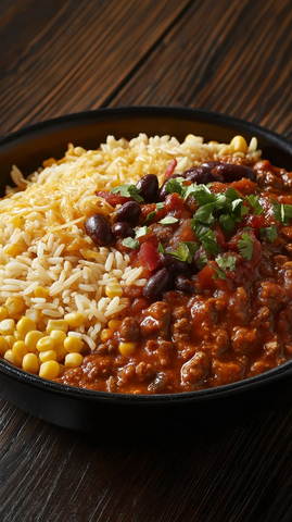 牛肉番茄酱豆饭配玉米