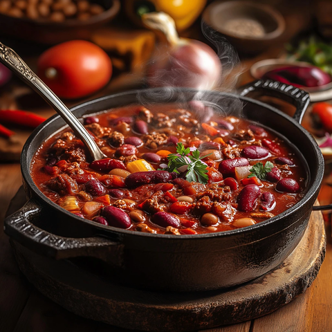 热腾腾的铁锅炖豆汤