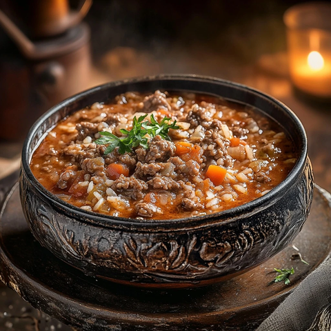 汉堡米饭浓汤装盘展示