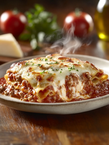 新鲜烤制奶酪千层面与配料