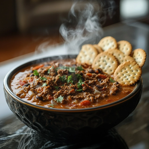 热腾腾的调味辣椒汤配饼干