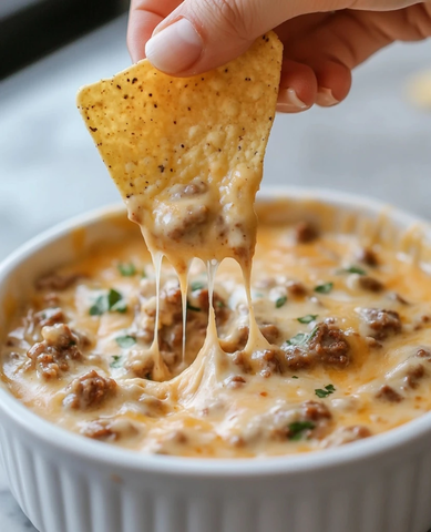 香肠奶酪蘸酱与薯片