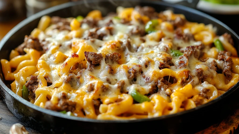 芝士牛肉意大利面配洋葱青椒