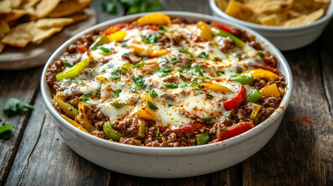 黄金牛肉配彩椒奶酪烤盘