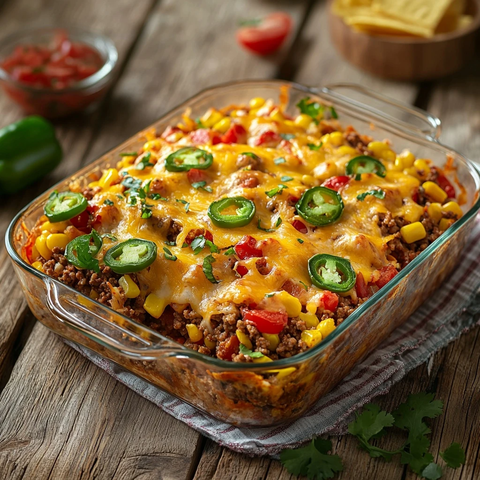 辣味辣椒芝士牛肉玉米卷烤盘