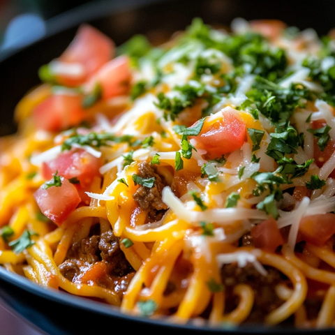 牛肉酱意大利面配芝士和番茄