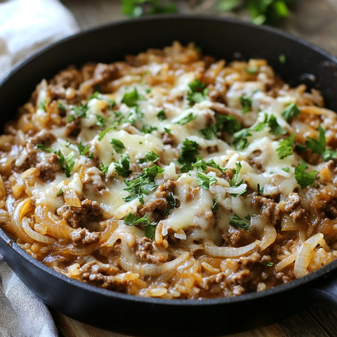 牛肉洋葱饭配瑞士奶酪