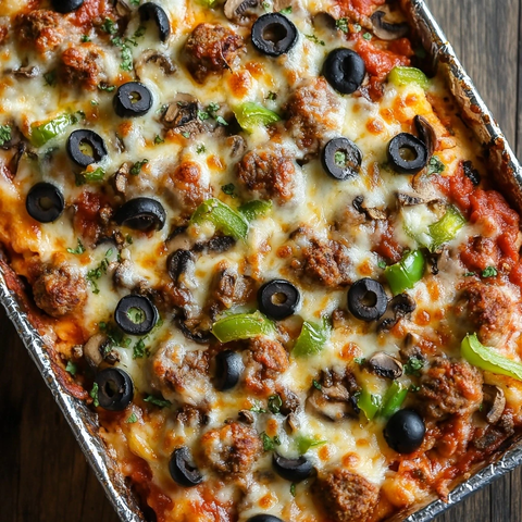 焗烤披萨佐香肠蘑菇洋葱