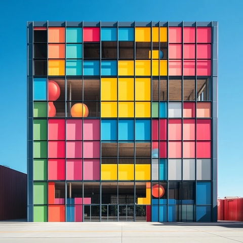 钢结构框架内的彩色几何形状