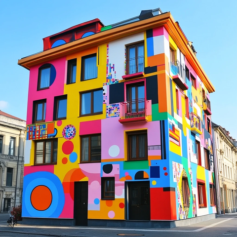 彩色立面双层方形建筑