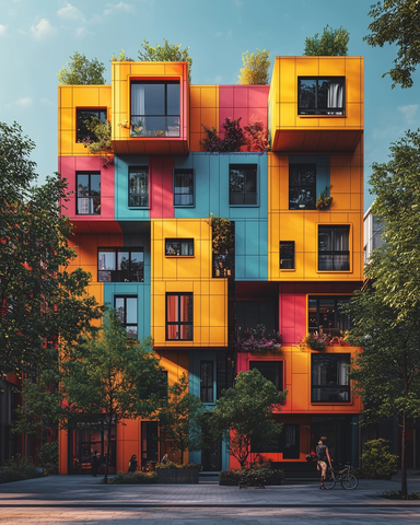未来主义建筑彩色元素与生活场景