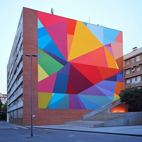 无窗建筑外墙几何彩绘