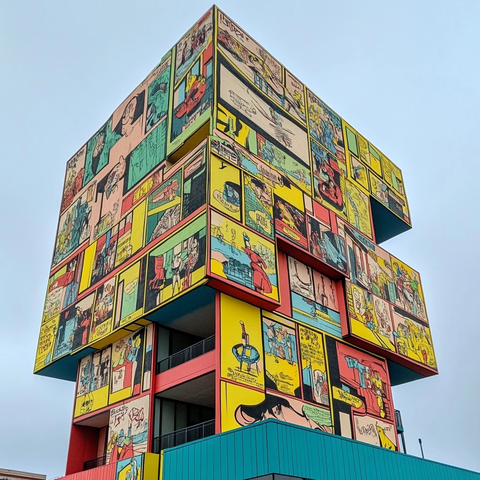 十层建筑喷绘漫画墙面