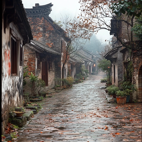 烟雨古镇小巷
