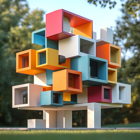 彩色矩形积木风格建筑