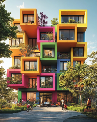 彩色模块化建筑阳台绿植