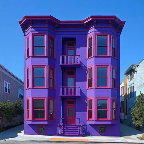 紫色三层公寓楼