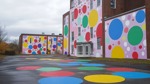 工厂建筑与斑点覆盖的场地