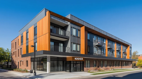 木金属面板现代公寓大楼