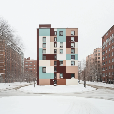 冬日街角建筑与雪景