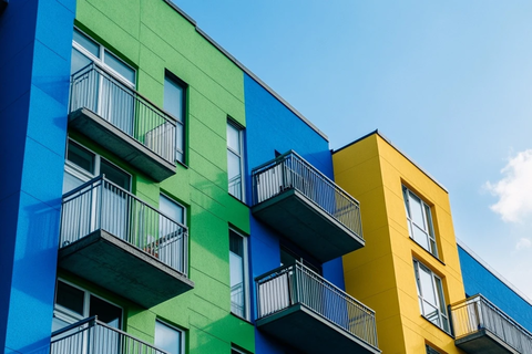 蓝绿黄配色公寓大楼