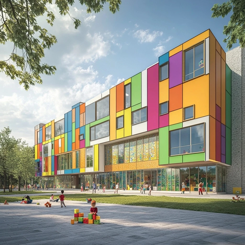 积木拼图幼儿园立面设计