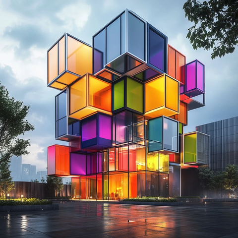 彩色方盒玻璃幕墙建筑