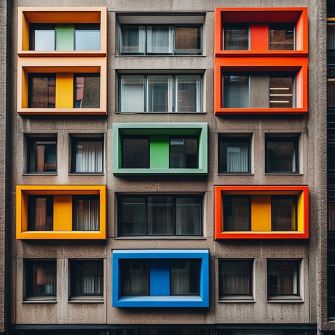 现代窗户色彩多样建筑