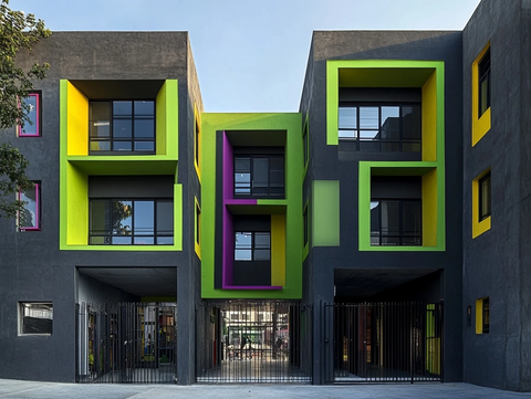 灰绿外墙公寓带阳台